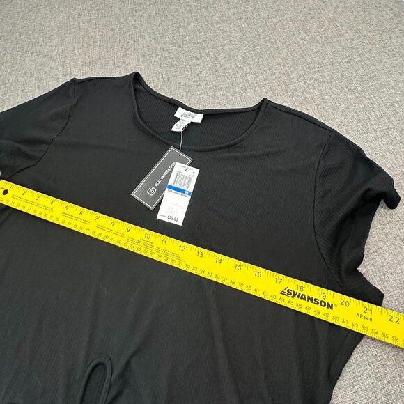 NEW Just Polly Black Blouse Plus 3X Stretch Round Neck Short Sleeve Cut Out Ring - Picture 7 of 9